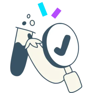 Illustration of test tube, eggplant and magnifying glass